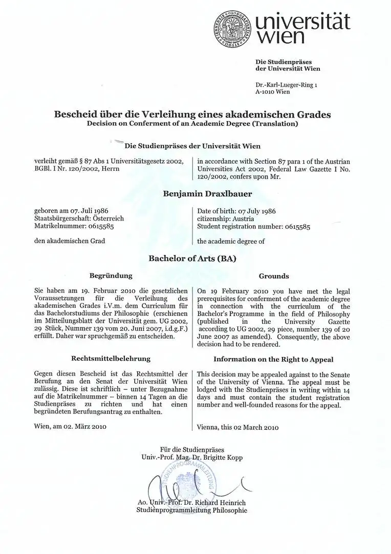 Diplom Bachelorstudium der Philosophie