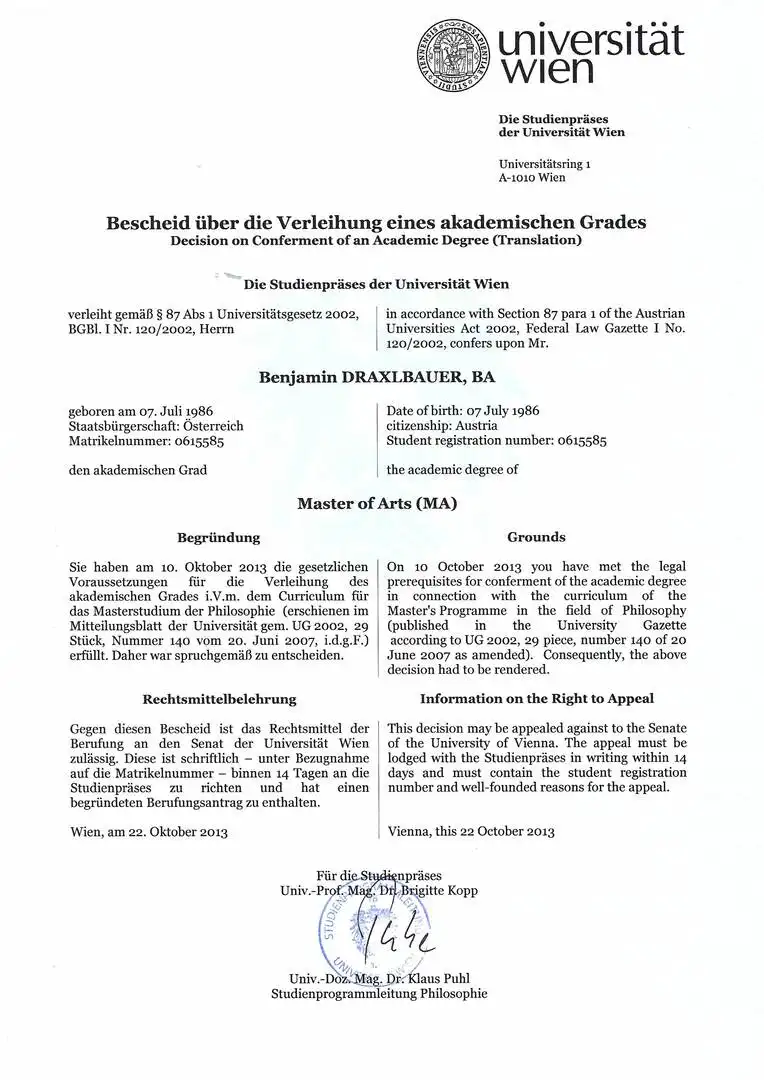 Diplom Masterstudium der Philosophie